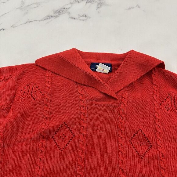 Bay Club Womens Vintage 90s Sweater Size M Red Nautical Collar Short Sleeve - Picture 2 of 11